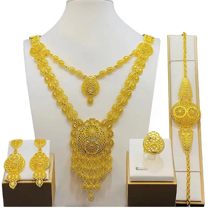 Wholesale 24k Gold Dubai Jewelry Sets Fashion  Necklace Gold Jewelry  African Women Accessories  Jewellery Sets