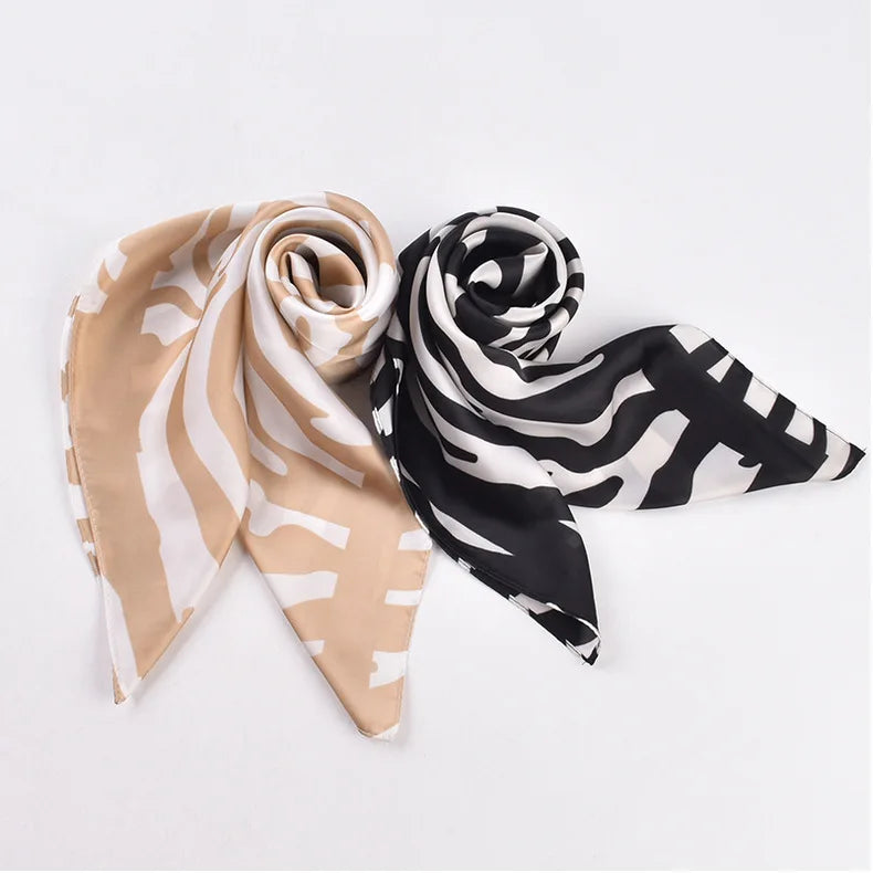 New Arrival Good Price Imitated Silk Satin Scarf Funny Black and White zebra Stripes Print 70 * 70 square Scarf Milk Silk Shawl