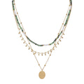 Fashionable Boho Women's Necklace Multilayer Tassel Pearl Sequin Bead Chain 18K Gold Plated Stainless Steel Pendant Turquoise