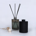 Hot Sale  200ml Black Round Stripe Custom Glass Reed Diffuser Bottles with Cork Packaging