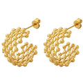 Simple 18K Gold Stainless Steel Bead Link Earrings C Shaped Titanium Steel PVD Personalized Mesh Cellular Circle Trendy Wedding