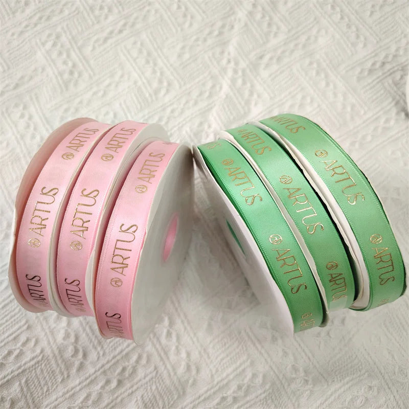 Factory Wholesale 3D Hot Stamping Gold Foil Logo Satin Ribbon  2.5cm Custom Design Ribbon