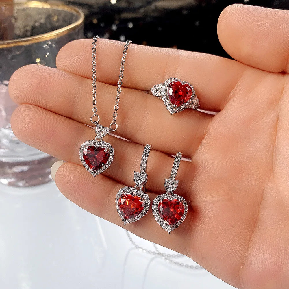 Zircon Necklace  Ring Earring Set Exquisite Valentine's Day Gift Jewelry