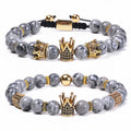2023 Wholesale 8mm Map Stone Couples Bracelet Adjustable Natural Crystal Zircon Copper Crowns Woven Beaded Bracelets for Lover