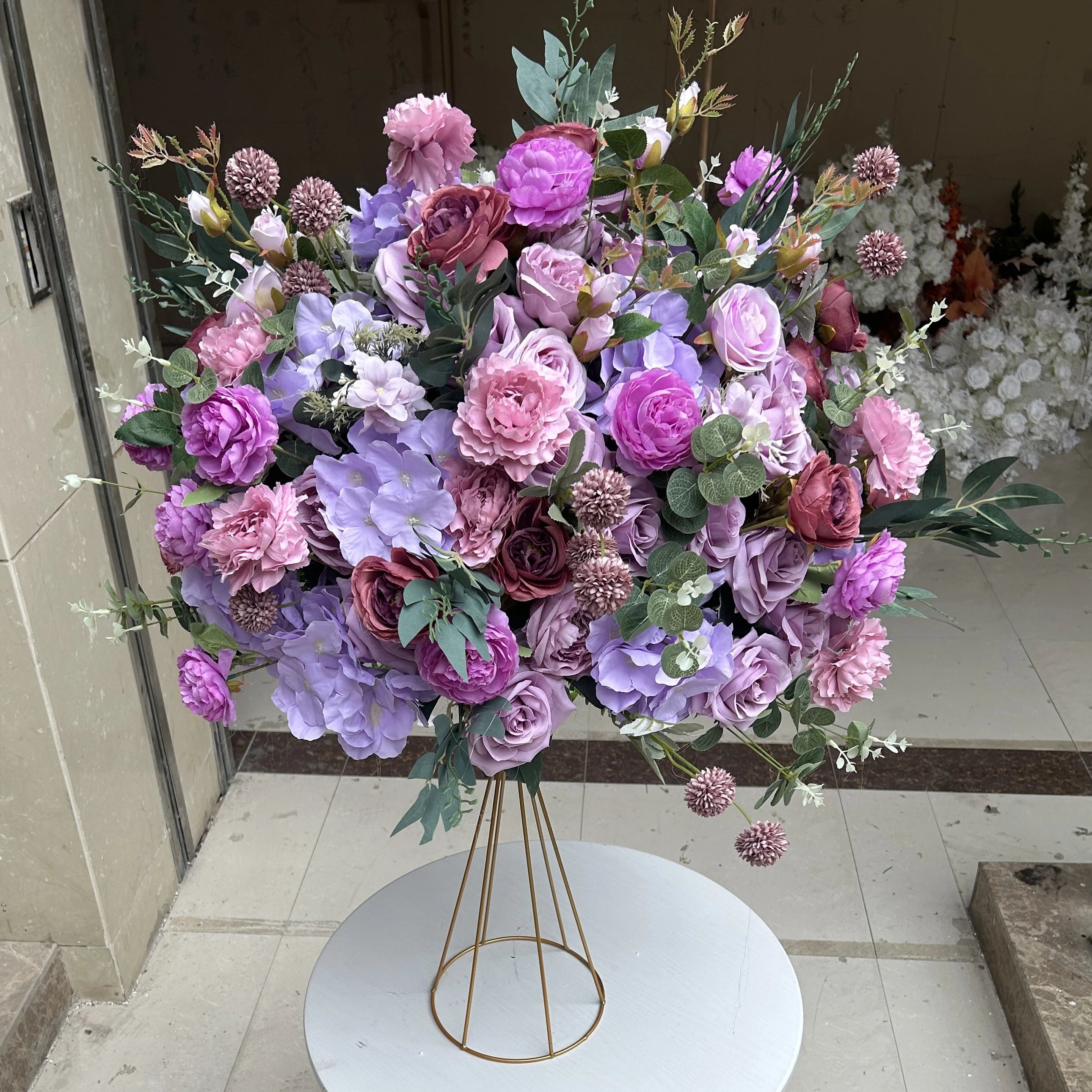 FB013 Hot Sale Artificial Purple Silk Flower Centerpieces Flower Ball Arrangement for Wedding Event Decoration