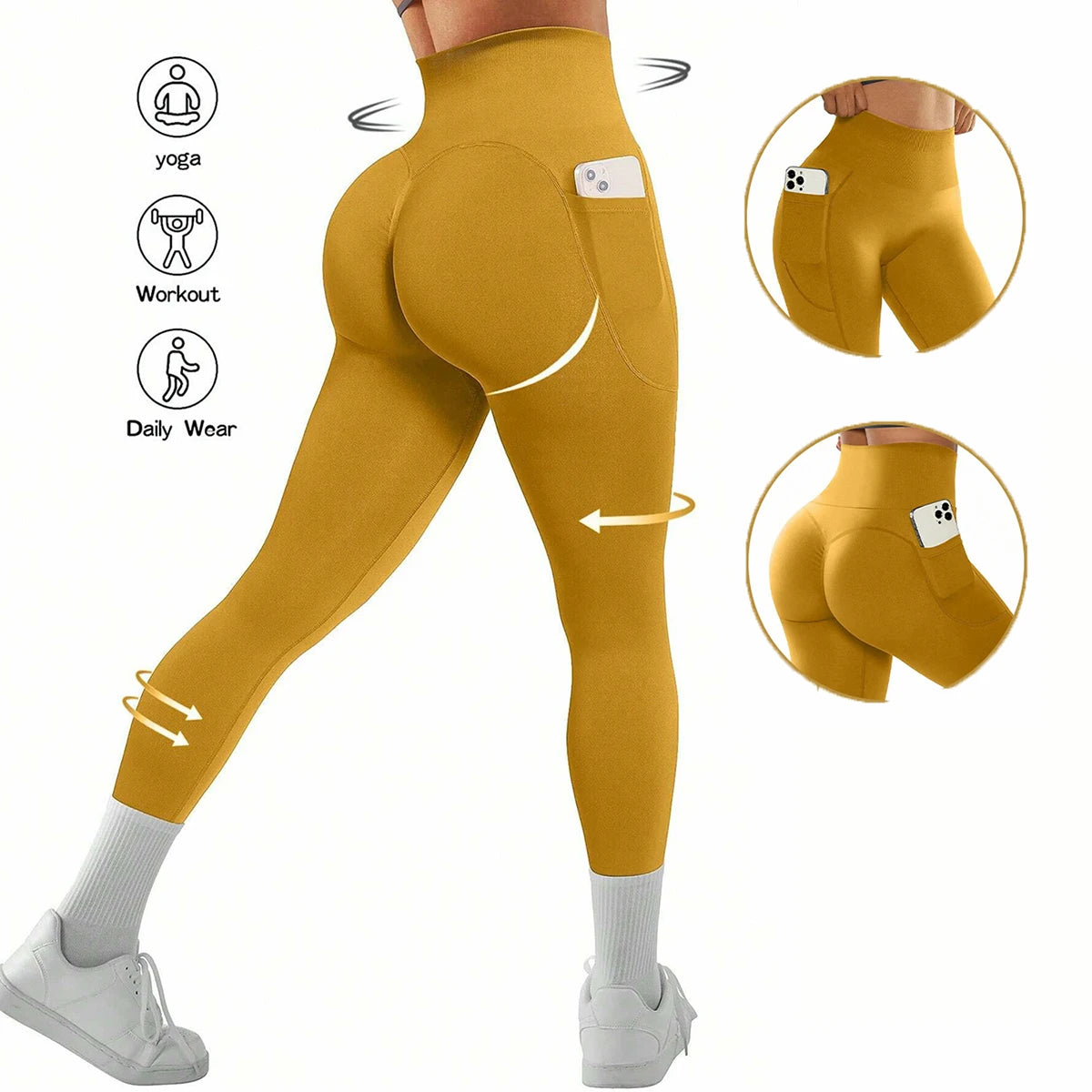 Wholesale Seamless Pocket Compression Breathable Scrunch Butt Running Gym Workout Fitness Yoga Leggings for Women