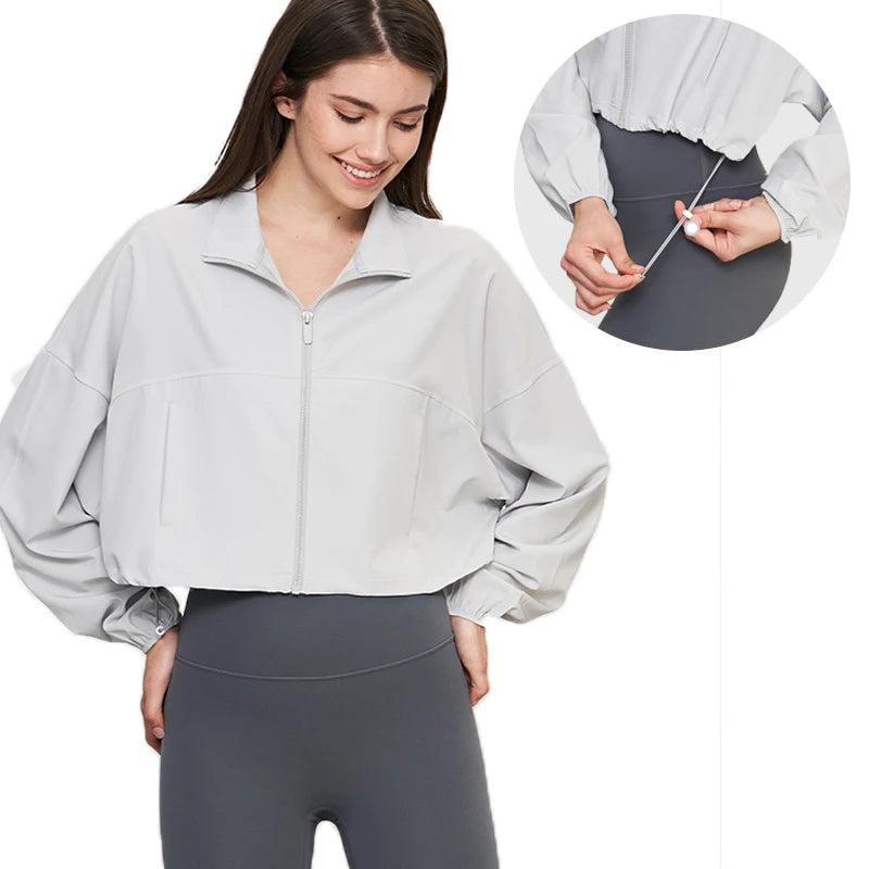 Anti-UV Workout Gym Jacket Wholesale UPF50+ Outdoor Sports Quick Dry Lightweight Cool Full Zip Side Pocket Activewear for Women