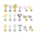 ASTM F136 Titanium 16G Earrings Internally Thread Moon Star Cross Labret Lip Stud Ear Cartilage Helix Tragus Piercing Jewelry