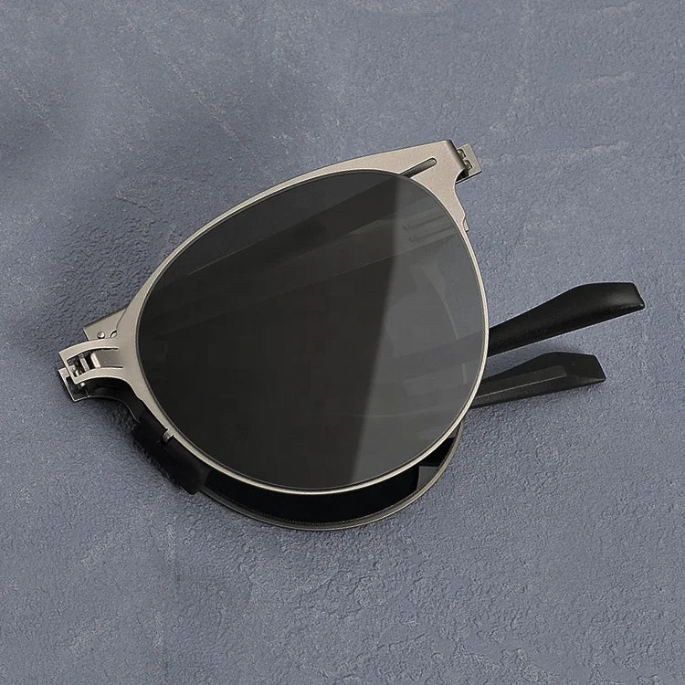 New Style Round Folding Sunglasses for Men Fashion Metal Sun Cover Eye Glasses Folded Sun Glasses Gafas De Sol