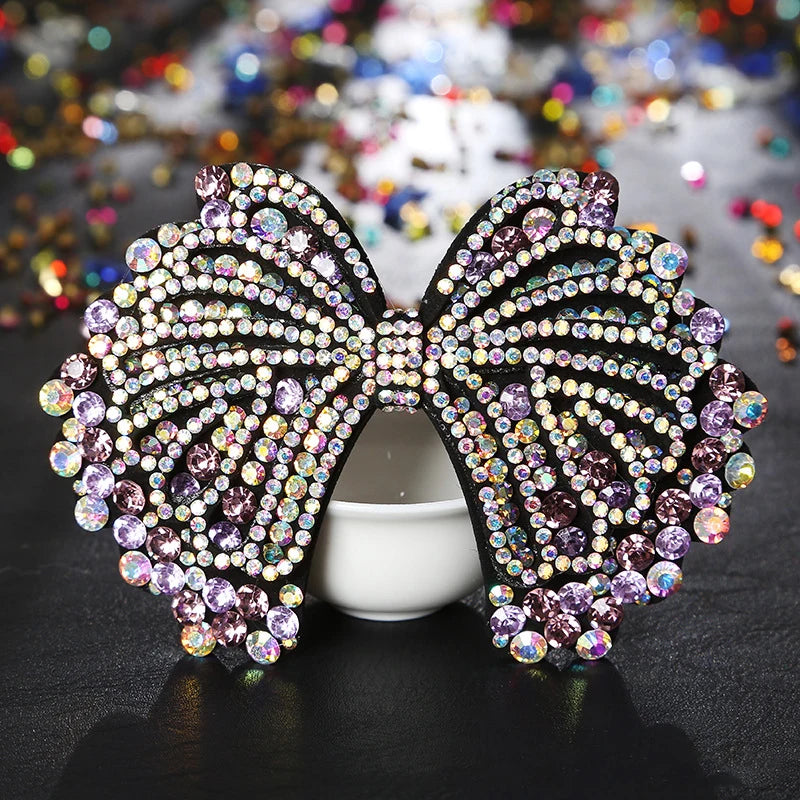 HX-136 Leather Full Drill Headband Bow Spring Clip Hair Accessories Crystal Hairpin High-end Headwear