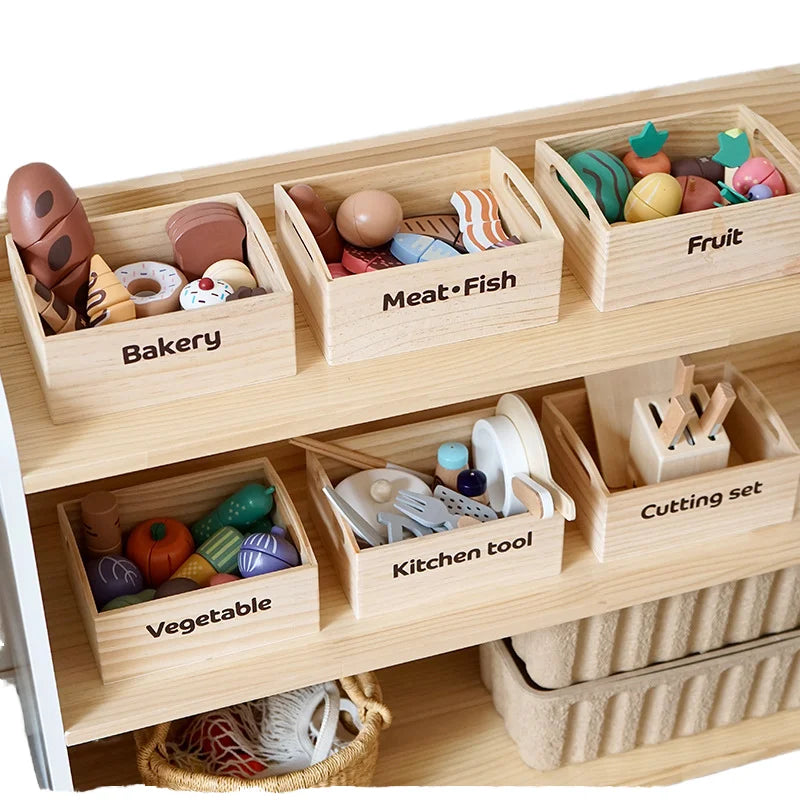 2025 Hot Selling Educational Mini Wooden Kitchen Set Food Group Cut Vegetable Fruit Box Toys for Kids Children Boys Girls