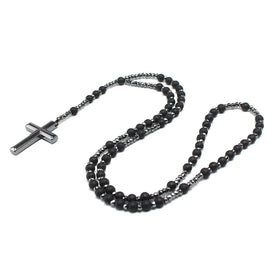 Natural Stone Black Glitter Matte Agate Black Gallstone Custom Necklace Pendant logo Men Beads Cross Pendant
