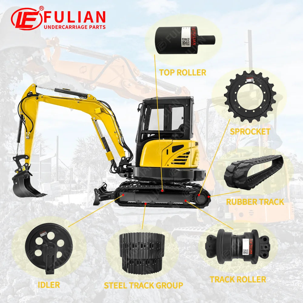 Mini Excavator Undercarriage Parts Idler Sprocket Steel Track Group Top Roller Rubber Track Bottom Roller for New Holland