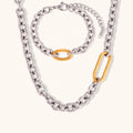 Dingran New Trendy O Chain Choker Necklace & Bracelet 18k Gold Plated Stainless Steel Jewelry Set Tarnish Free for Wedding Gift