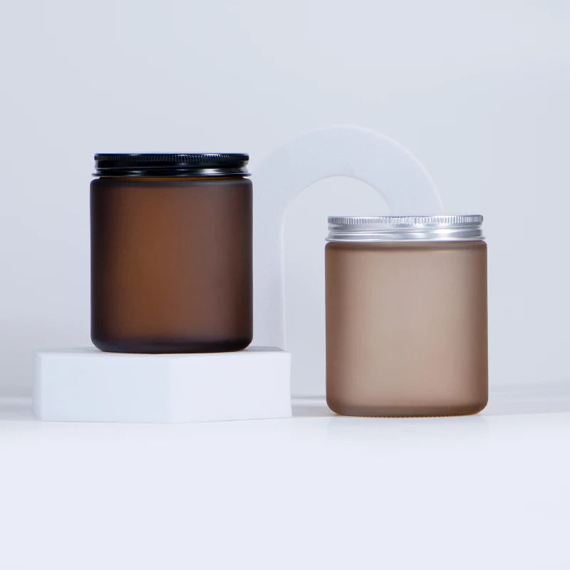250ml 500ml Amber Round Shape Empty Screw Neck Candle Glass Jar with Aluminum Lid