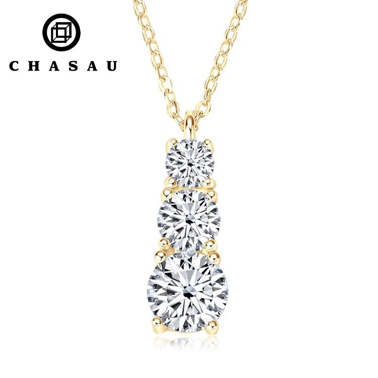 Original 925 Silver Necklace With GRA Certificate Wedding Jewelry 3 Stones 1.80cttw D/VVS1 Moissanite Diamond Pendants