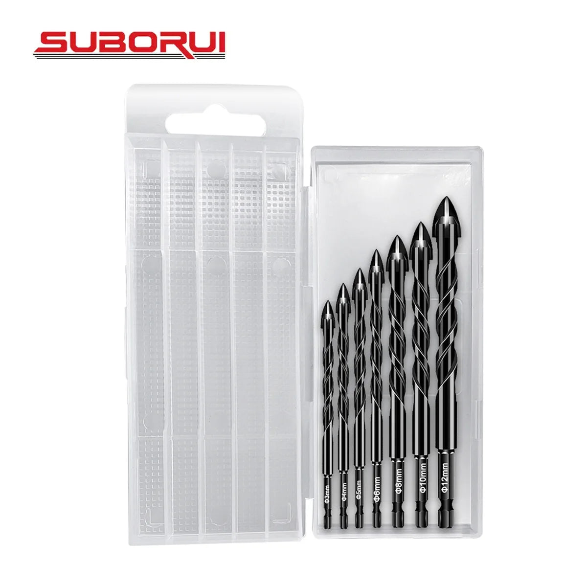 SUBORUI 5mm 6mm 8mm 10mm 12mm Cross Carbide Tip Hex Shank Tile Glass Drill Bit Set for Glass Brick Tile Concrete Plastic