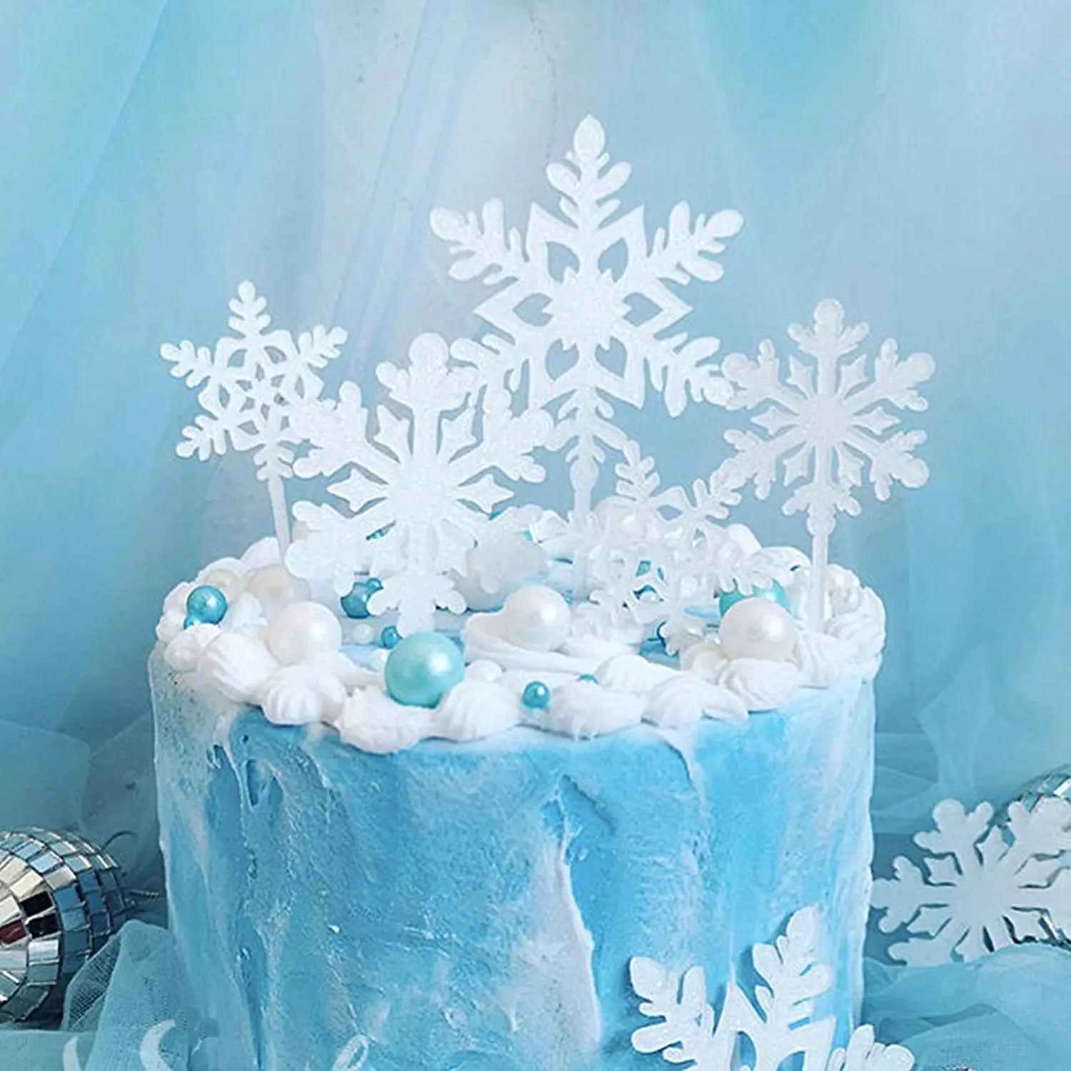 Christmas Acrylic Snowflake Cake Topper Xmas Cupcake Decoration Dessert Toppers for Christmas Party Supplies