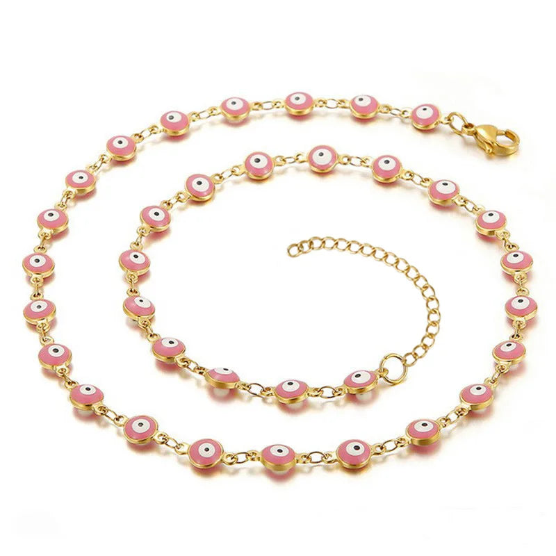 Fashion 18K Gold Plated Jewelry Charm Stainless Steel Turkish Evil Eye Beaded Choker Necklace Bracelet YF2821