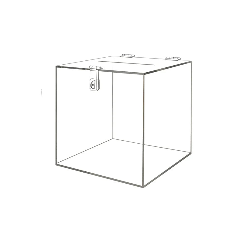Laser Engraving Logo Acrylic Wishing Well Box Clear Acrylic Donation Box With Hasp Lock Lid Wishing Card Box Saving Pot