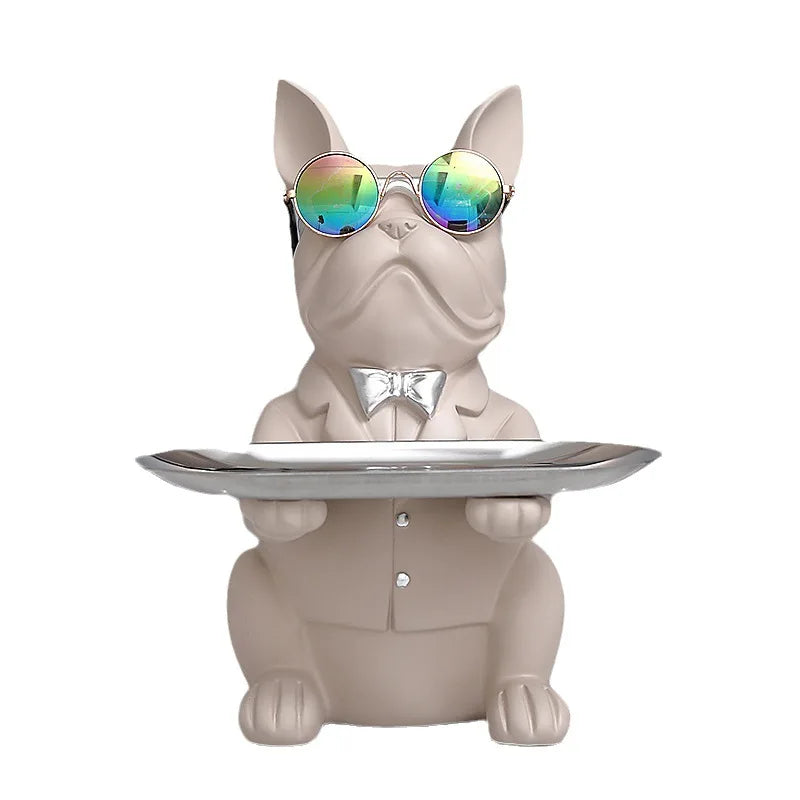 Cool Fashional Animal Resin Crafts Home Nordic Table Decoration French Bulldog Statue With Tray for Home Decoration