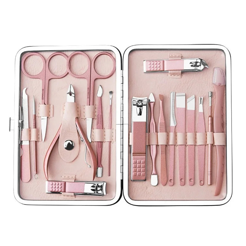 Promo 7 Styles pink Rose Gold 8/10/13/15/18pcs Stainless Steel Nail Clippers Nail Cutter Kit Nail Care Manicure Set with Bag