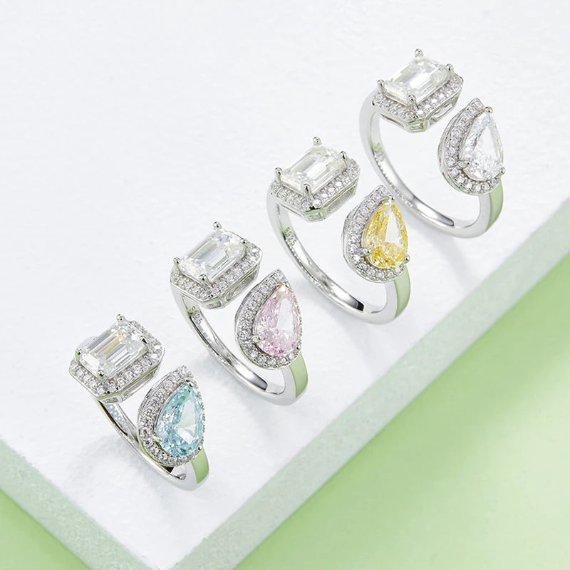 Abiding Jewelry Factory OEM ODM Custom Crushed Ice CZ Diamond Trendy Designs 925 Sterling Silver Moissanite Toi Et Moi Ring