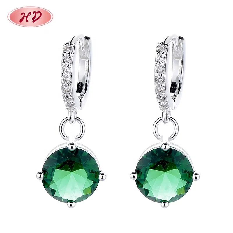 925 Sterling Silver Vintage Hypoallergenicity Engagement Green New Fashion Circle Zircon Drop Earrings