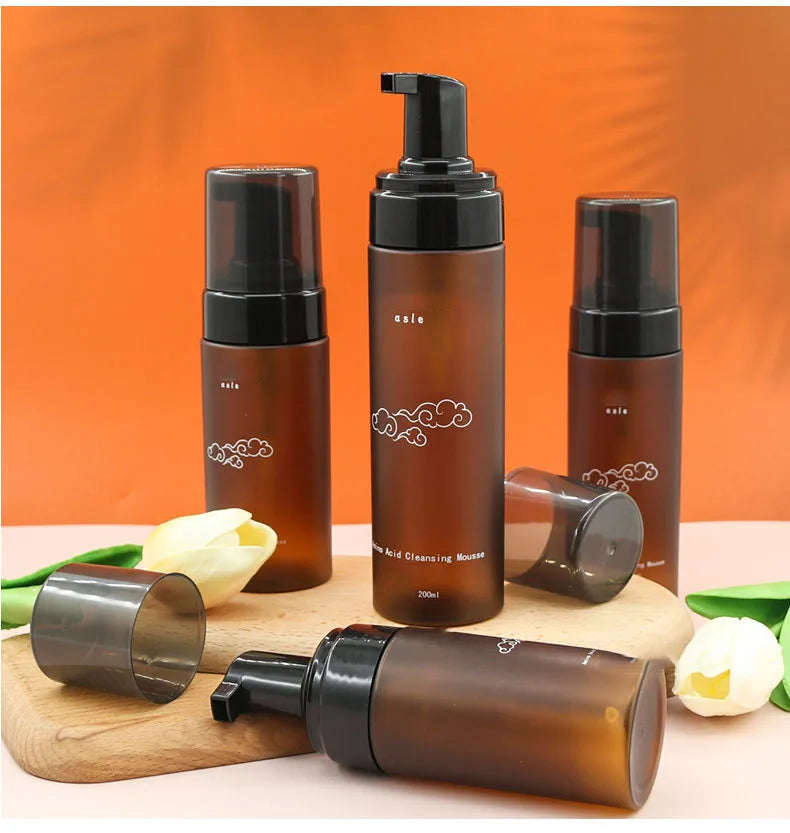 Wholesale 100ml 120ml 150ml 200ml 250ml Amber PET Round Shoulder Plastic Foam Pump Bottle  Brown Color With Foam Cap