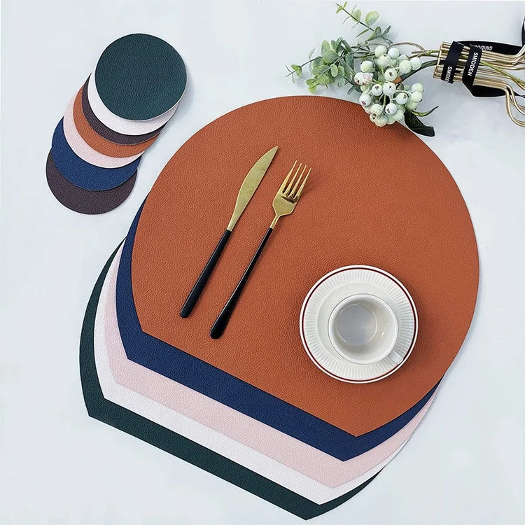 Custom Waterproof Oil-Proof Pu Leather Placemat Dining Kitchen Table Mat Desk Coffee Mouse Pads Scalloped Modern Placemat