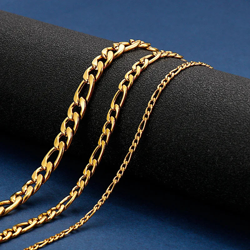 Stainless Steel Chain Flat Gold Filled Figaro Chain Necklace Titanium Steel Curb Nk Vacuum Gold Plated Necklace