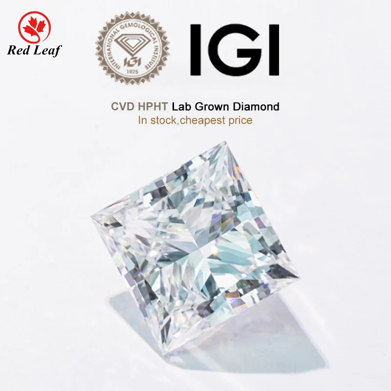 Redleaf Loose Diamond IGI Certified DEF VVS Princess Cut CVD HPHT Lab Grown Diamond 1CT 2CT 3CT for Jewelry Use