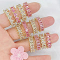 RM1555 Chic 18K Gold Ice Out Pink Clear Diamond CZ Marquise Heart Tennis Stacking Rings Engagement Ring Gift for Her
