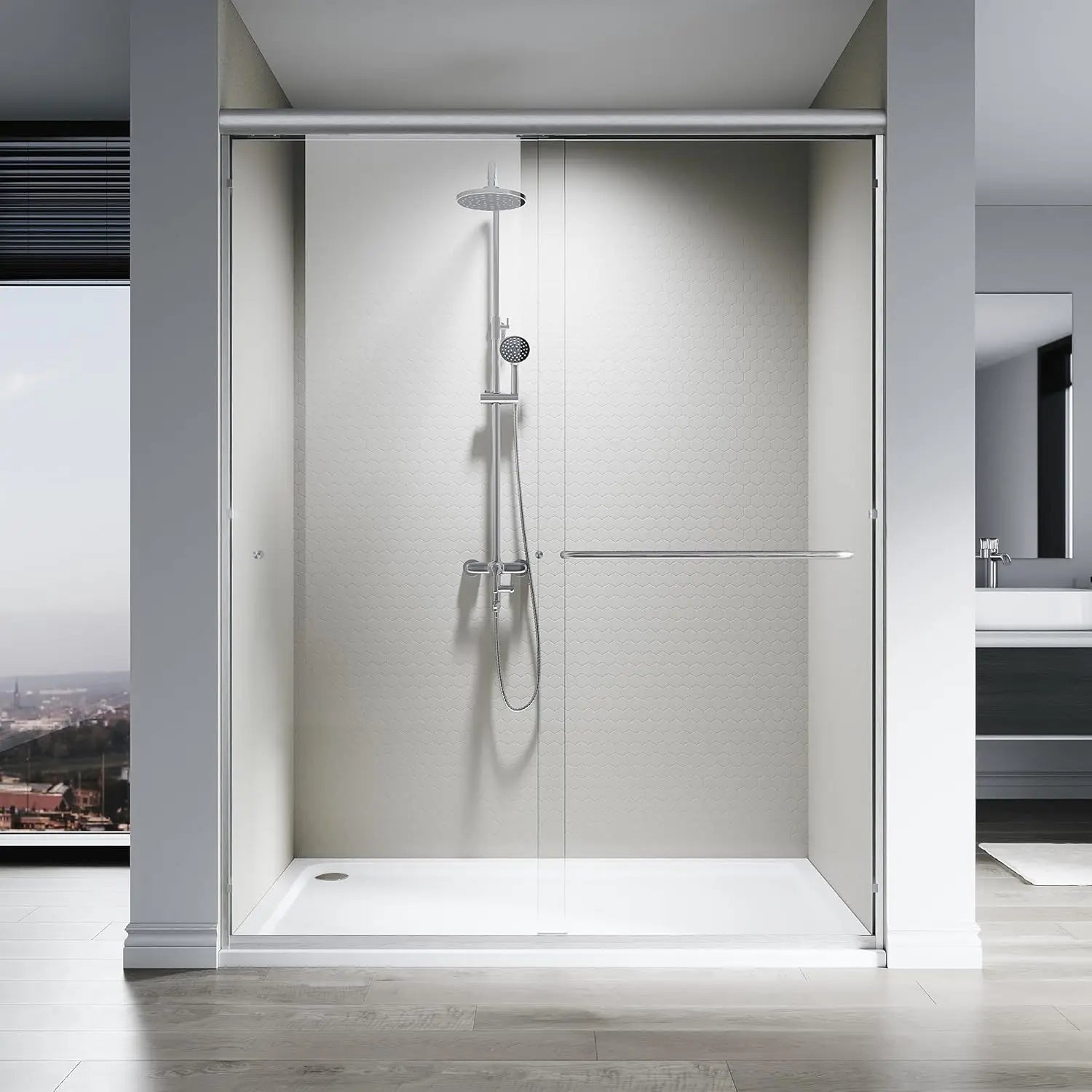 Sliding Shower Door 60" W X 76" H 1/4" Tempered Glass   Easy To Clean