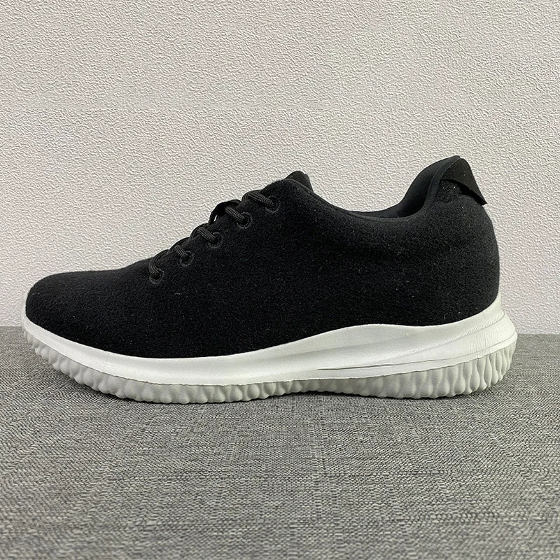 Men's Sport Shoes with 6CM Wool Upper Height Increasing Sneakers Comfortable Breathable Material