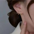 Simple Design 18K Gold Plated Clear Rhinestone Insert Zircon Spring 925 Sterling Silver Stud Trendy Weddings Parties Copper