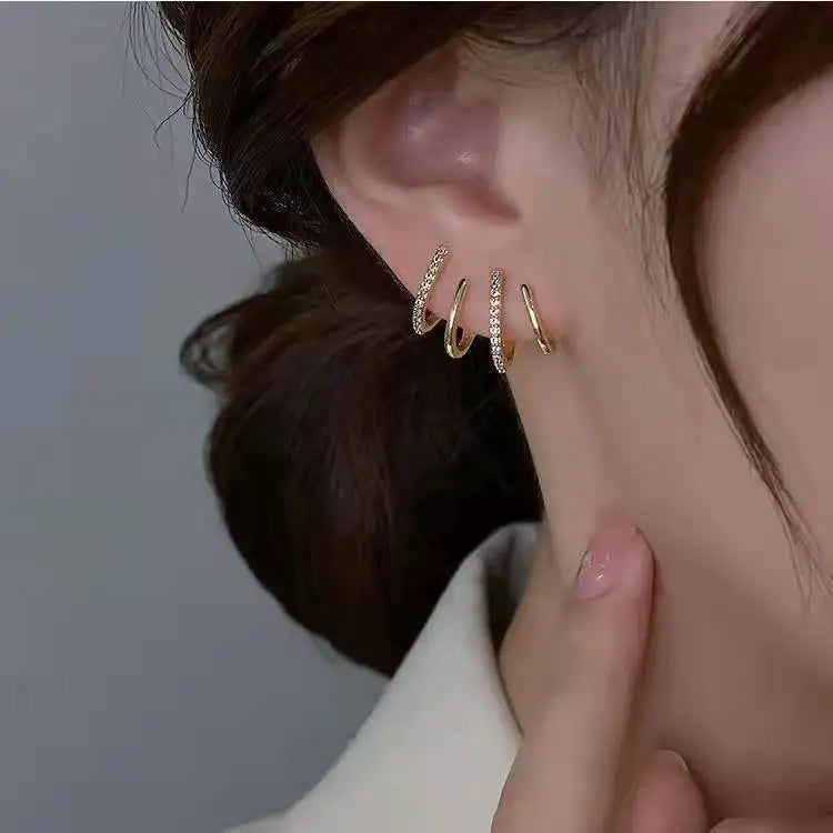 Simple Design 18K Gold Plated Clear Rhinestone Insert Zircon Spring 925 Sterling Silver Stud Trendy Weddings Parties Copper