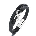 Double Warp Black Braided Men Genuine Infinity Number 8 Charm Leather Bracelet Double Layer Woven Bracelet