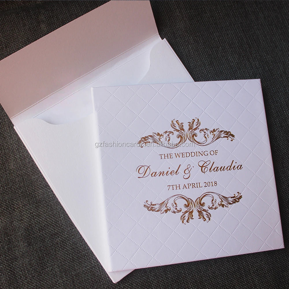Square Hard Cover Vintage Invitation Cards Hardcover Gold Foil Stamping Handmade Luxurious