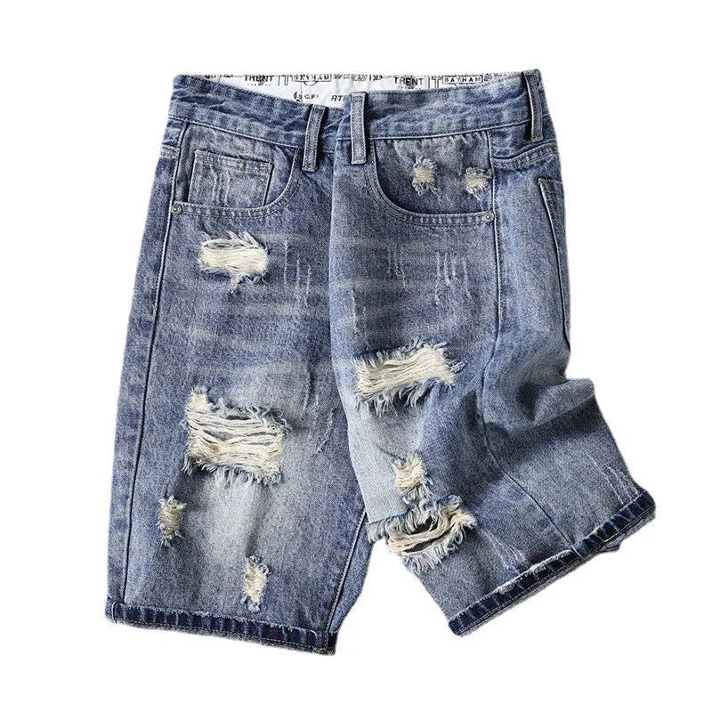Men's Big and Tall Denim Baggy Shorts Hip Hop Loose Fit Jean Short Pants Stretchy Washed Plus Size Jeans Shorts