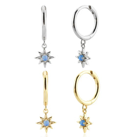FUAMAY Aretes De Plata 925 Silver Statement Opal Earrings Blue Star Hoop Earrings