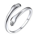 Stainless Steel Adjustable Open Cuff Creative Embrace Ring for Men Women