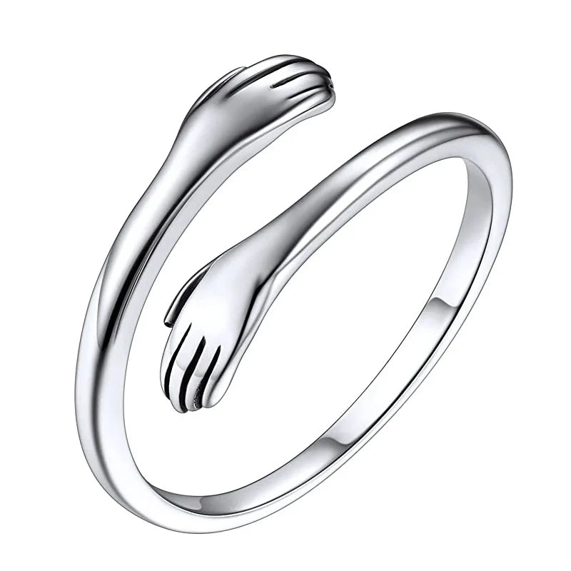 Stainless Steel Adjustable Open Cuff Creative Embrace Ring for Men Women