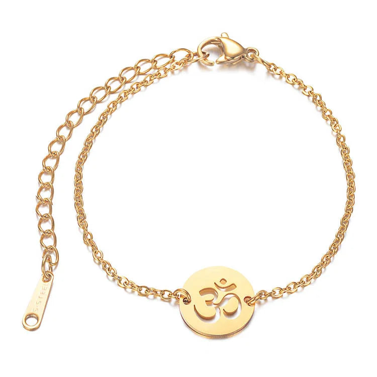 Fashion Silver Yoga Anklet Meditation Charm Chain Bracelets Stainless Steel 18K Gold Om Bracelet for Women Girls