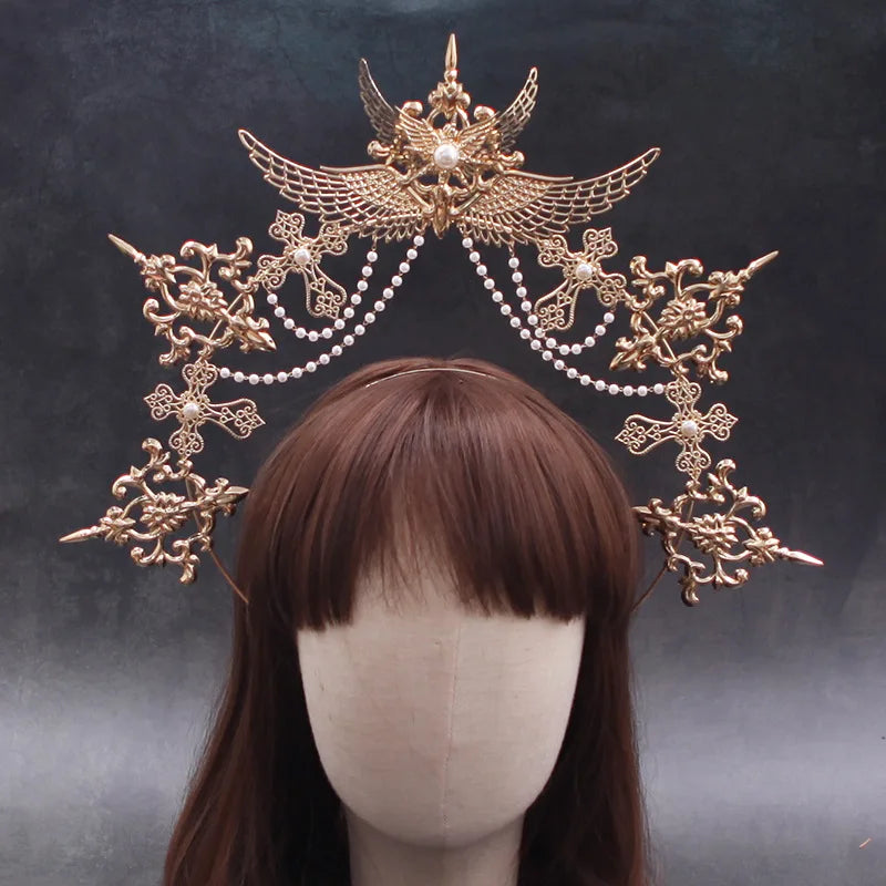 Wholesale Headband Lolita Goddess Sun Halo Crown Headband Gorgeous Vintage Baroque Tiara Headwear