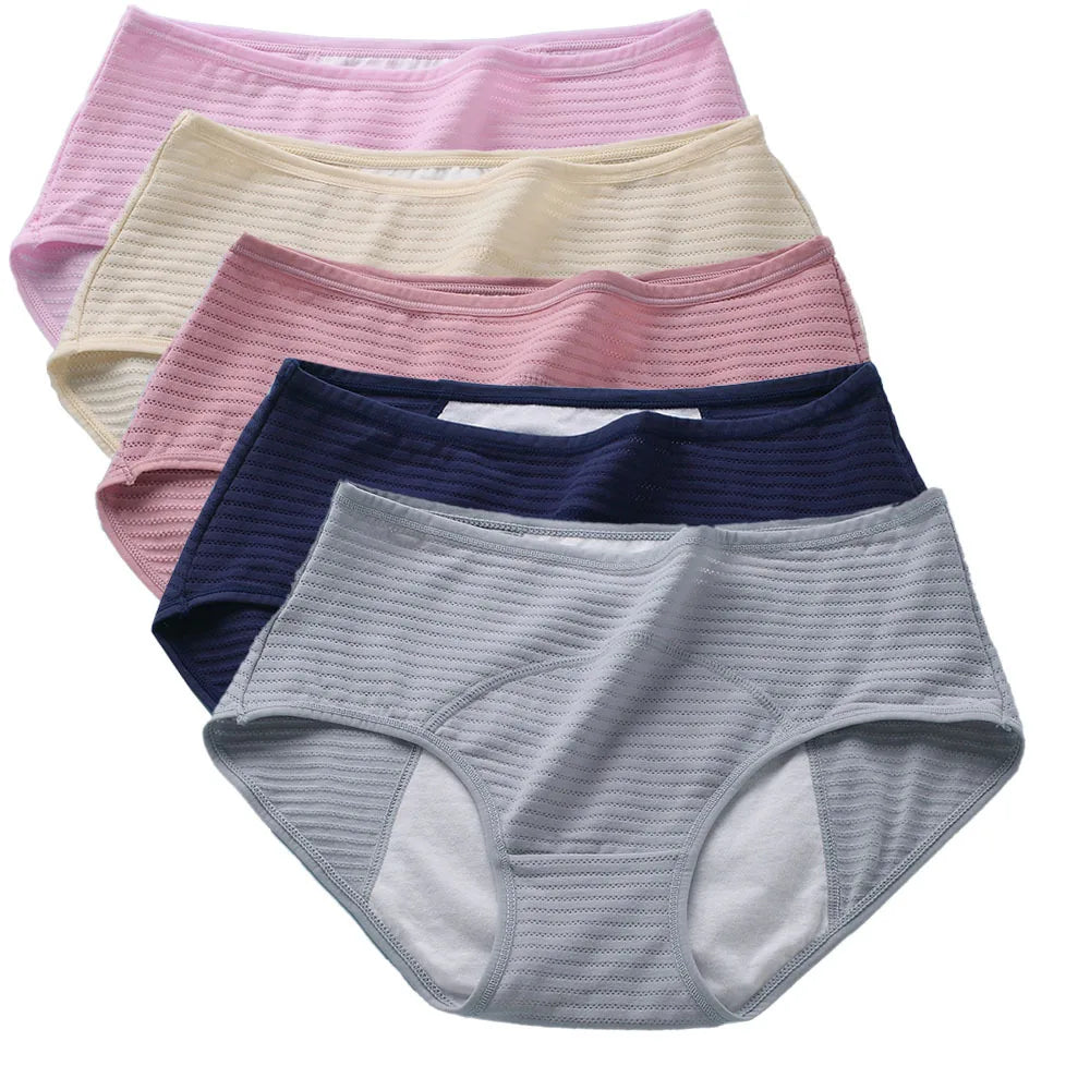 Pure Cotton Three Layers Mentural Panties Hollow Out Breathable Period Panties Middle Waist Plus Size Women's Underwear