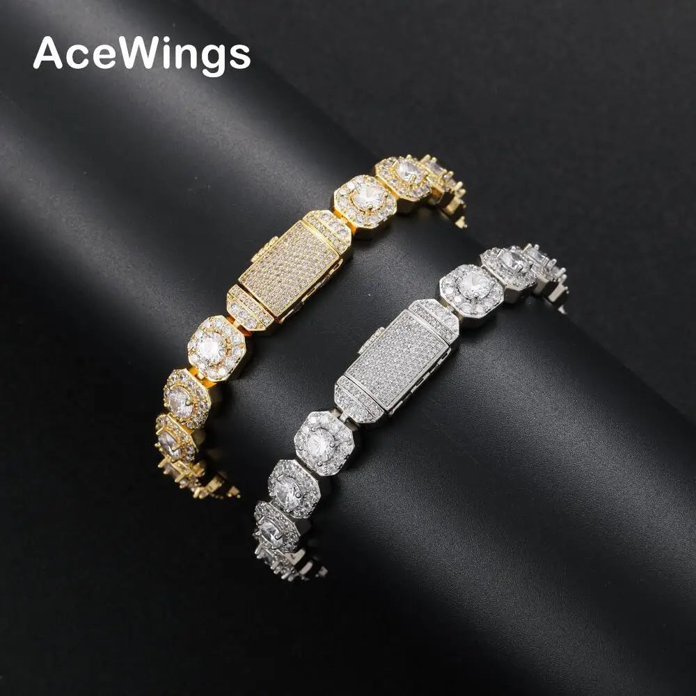 BB036  10mm Brass Setting Zircon Bracelet Hip Hop Iced Out Zircon Cuban Chain Bracelet Men's Jewelry