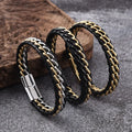 Punk Personalized Braided Cow Genuine Leather Bracelets Stainless Steel Double Chain Weave Magnetic Buckle Bangle for Men