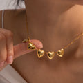 J&D Jewelry 18K Gold Plated Dainty Smooth Link Chain Stainless Steel 5 Charm Heart Pendant Necklace