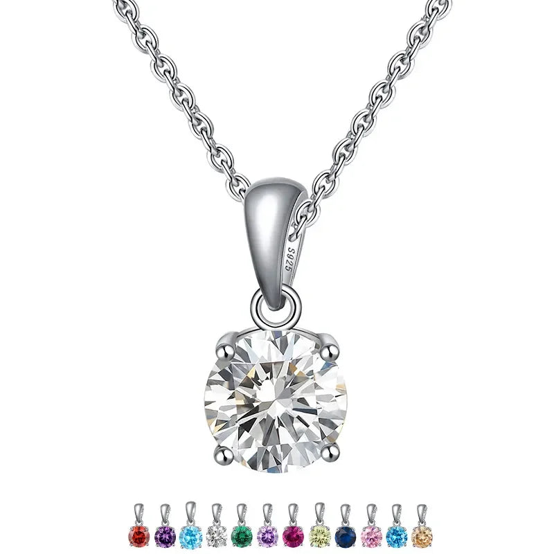 Hot Sale 925 Sterling Silver Geometric Pendant Necklace with 12 Months Birthstone Cubic Zirconia Gold Trendy Engagement Jewelry